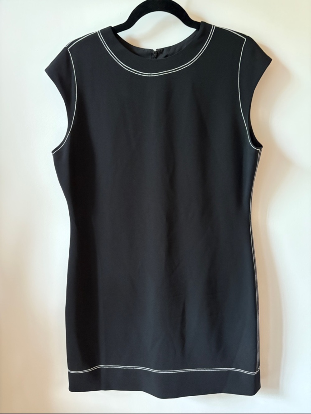 Theory Sleeveless Black Dress with White Contrast Stitching in Admiral Crepe